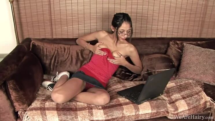 Upskirt View of Hairy Luna Monroe Masturbating