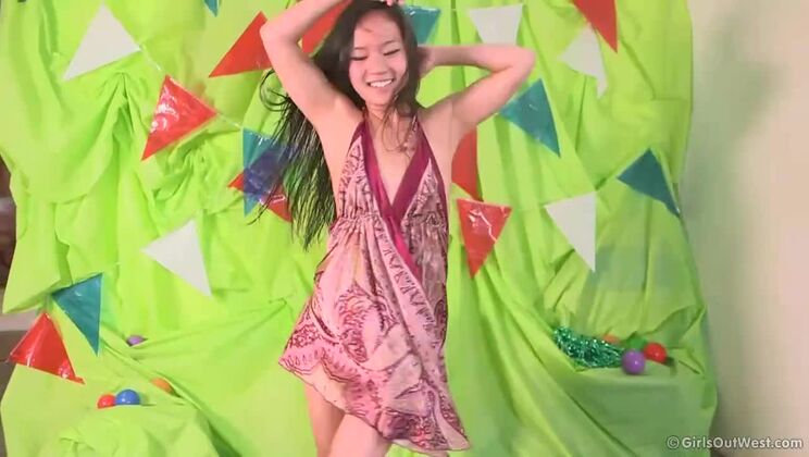 Small Tits Brunette June in Groovy Action