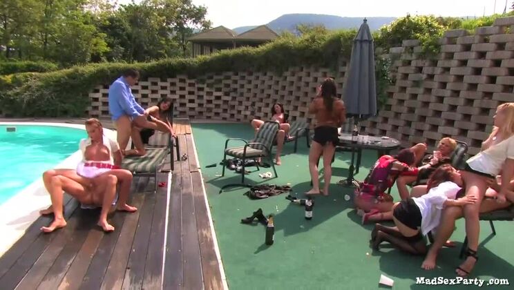 Redhead, Blonde, and Brunette Pool Party Sex