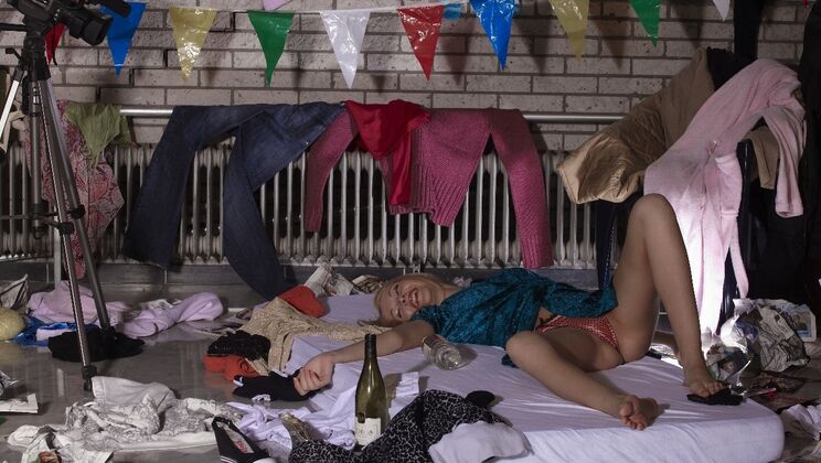 Blonde's Natural Tits and Messy Pussy