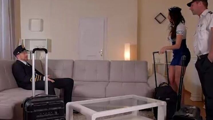 [PornWorld] - 2 Guys DP Brunette Stewardess in Lingerie - Anissa Kate - Erik Everhard - David Perry