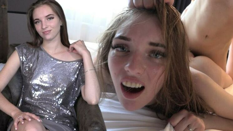 Rough Sex with Shaved Brunette and Small Tits