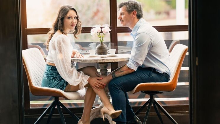 Brunette Kristina Grace sucks and rides big cock