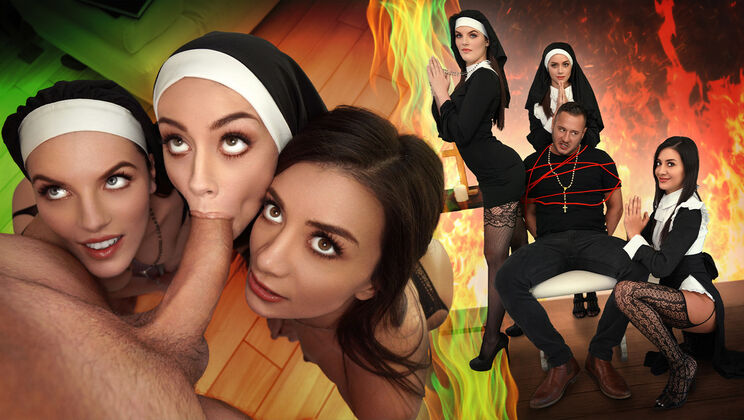 [BFFs] - Three Horny Nuns in Bras Worship Danny’s Big Dick - Danny Mountain - Natalie Brooks - Fiona Frost - Selena Love