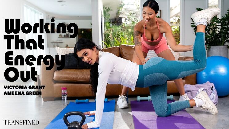 [Transfixed] - Fitness Babes Share Cock with Pussy to Mouth Action - Ameena Green - Victoria Grant