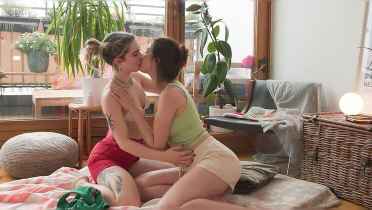 Tattooed Alice T And Mary H Kiss And Massage Wet Bodies