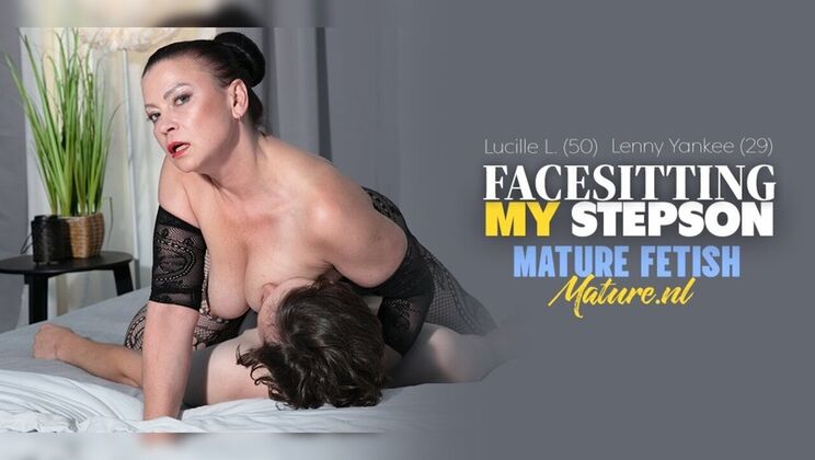 Mature Masturbating MILF Lucille L. Uses StepSon's Face To Get Off Fast