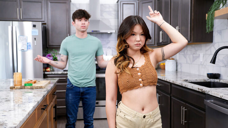 Petite Asian Lulu Chu Gives Wet Blowjob In Stepbro's Bedroom