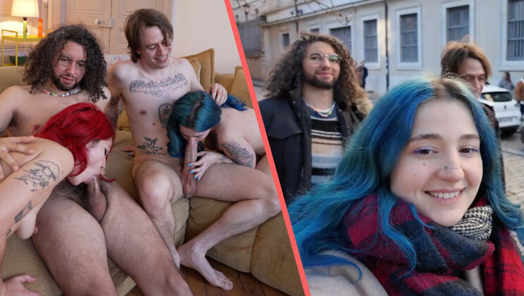 Hairy Redhead Sofi and Curly Haired Khalamité in a Passionate Swinger Vlog