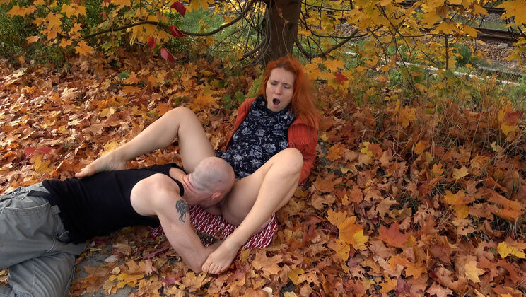 Autumn Leaves Licking – Public Outdoor Fun with Simona