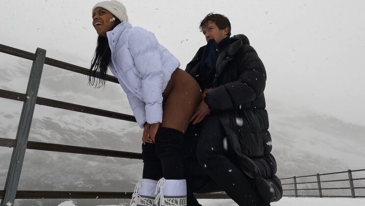 Let It Snow Tattoo Brunette Quickie in Public