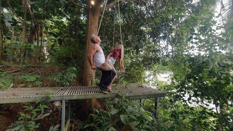 Anal Sex on a Swing in Nature by the River