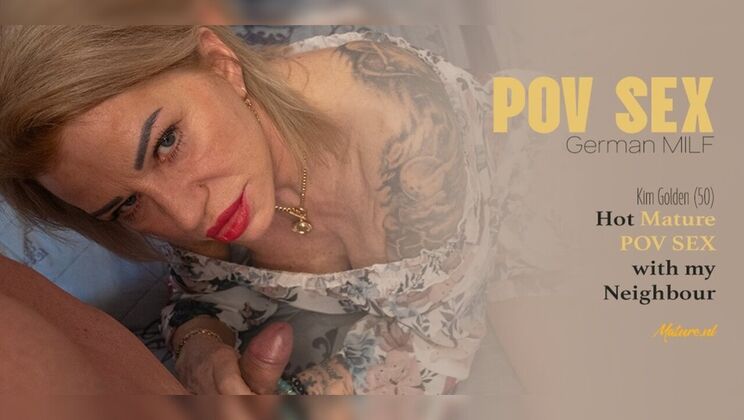 Mature German Blonde Kim Golden, 55, Rides Her Neighbor for a Creampie