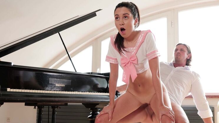 Small Tits Brunette Stuck in Maid Outfit