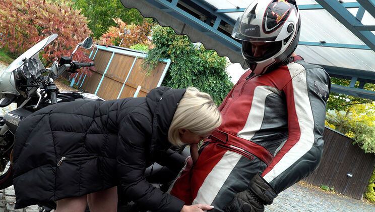 Blonde With Medium Tits Blows A Biker
